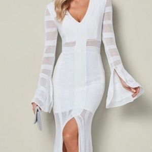 Beautiful White Crochet Knit Lace Style Split Dress Size M Venus